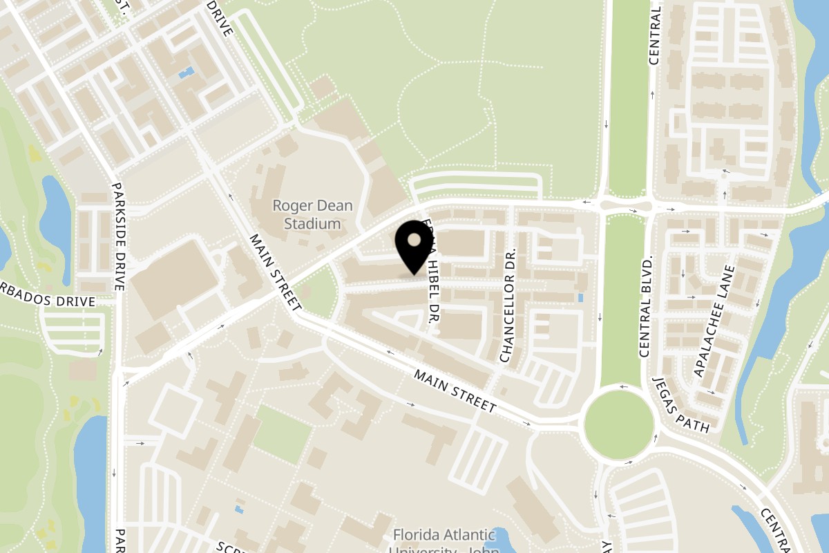 Map showing the location of Jumby Bay Island Grill on 1203 Town Center Dr #101 in Jupiter